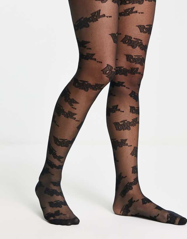 Skinnydip x Bratz sheer black tights with all over logo print