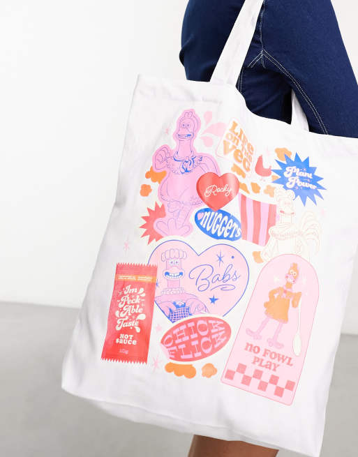 Skinnydip x Chicken Run graphic tote bag in cream