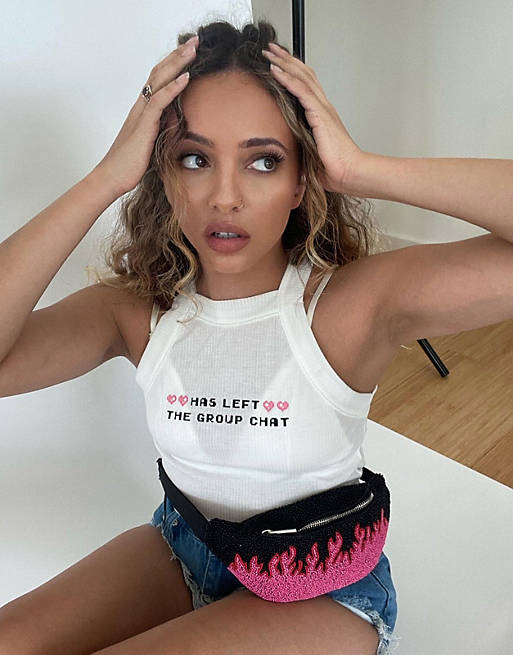 Skinnydip x Jade Thirlwall fitted singlet with group chat print in rib