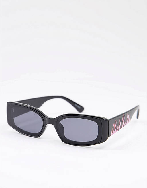 Skinnydip x Nella Rose flame rectangular sunglasses in black and pink