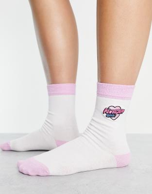 Skinnydip x Powerpuff Girls socks in pink and white