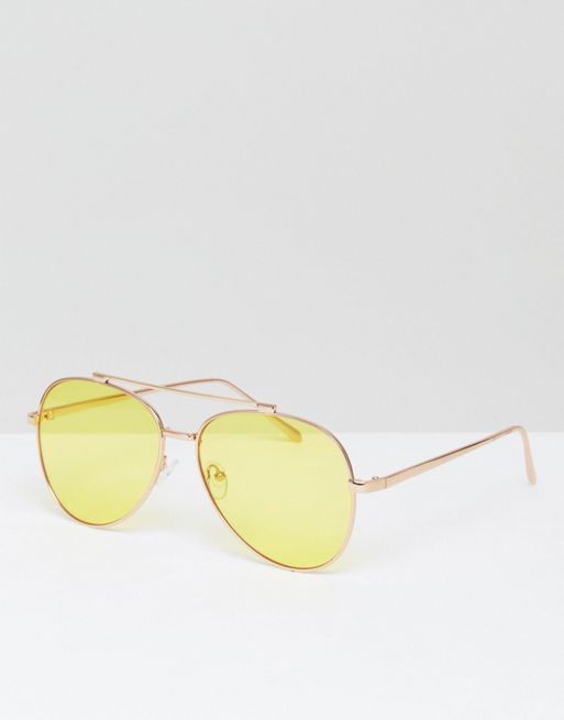 Skinnydip Yellow Lens Aviator Sunglasses Asos 