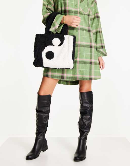 Skinnydip ying yang fluffy tote bag in black and white
