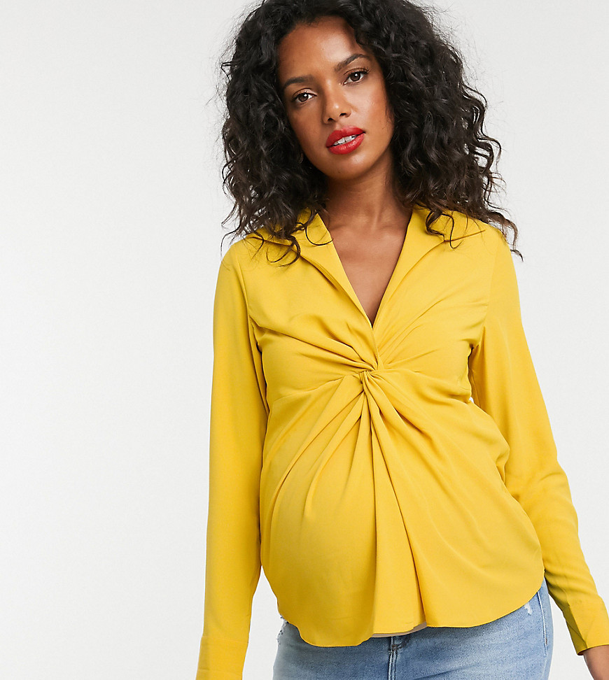Skjorte med lange ærmer og dyb udskæring og knude foran fra ASOS DESIGN Maternity-Ingen farve