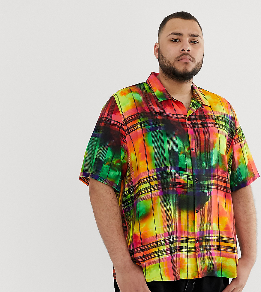 Skjorte med reverskrave i ternet viklebatik fra Jaded London-Multifarvet
