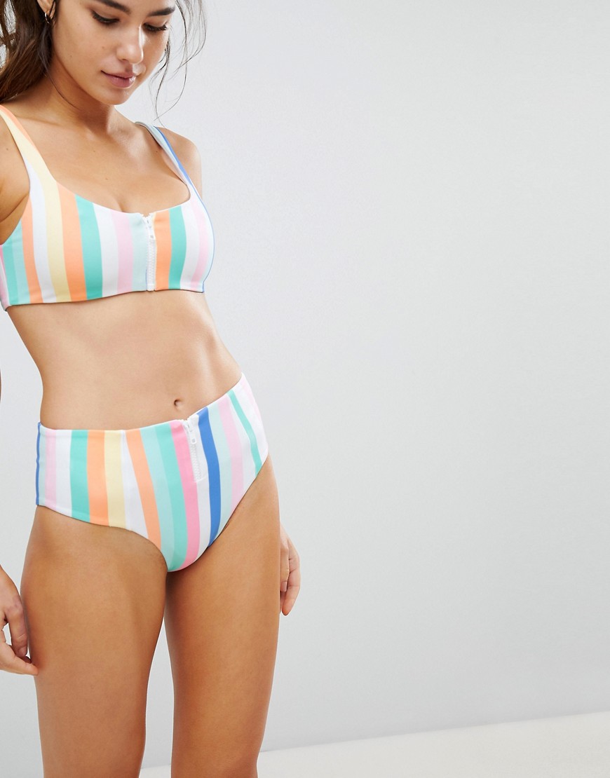 Skye & Staghorn - Slip bikini vita alta con zip a righe-Multicolore