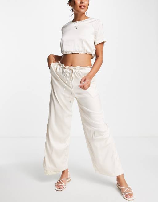 Cream Satin Palazzo Pants, Pants