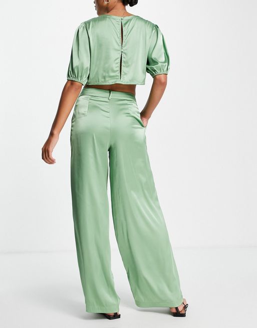 Rose palazzo pants set (Green)