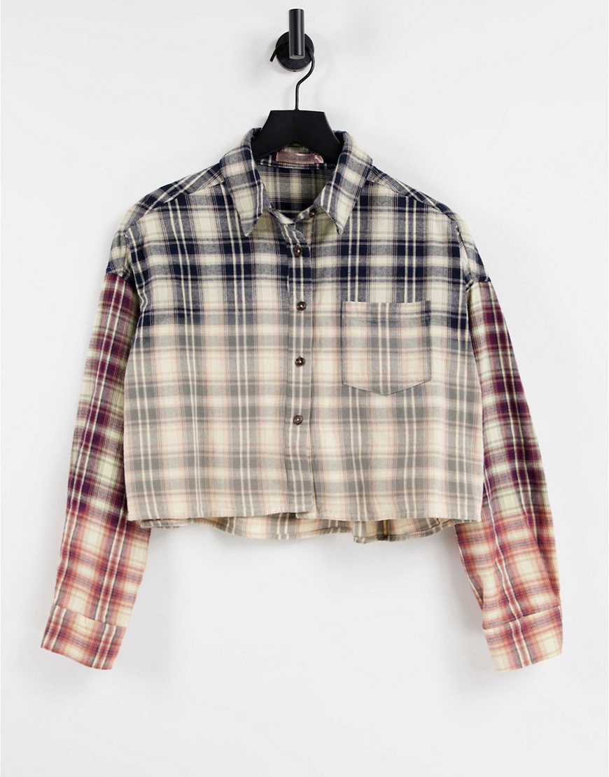 Skylar Rose cropped check shirt in ombre-Brown