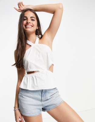 In The Style lace trim cami top in cream