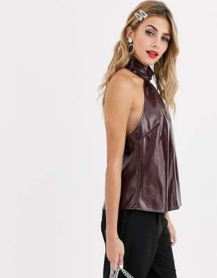 faux leather halter top