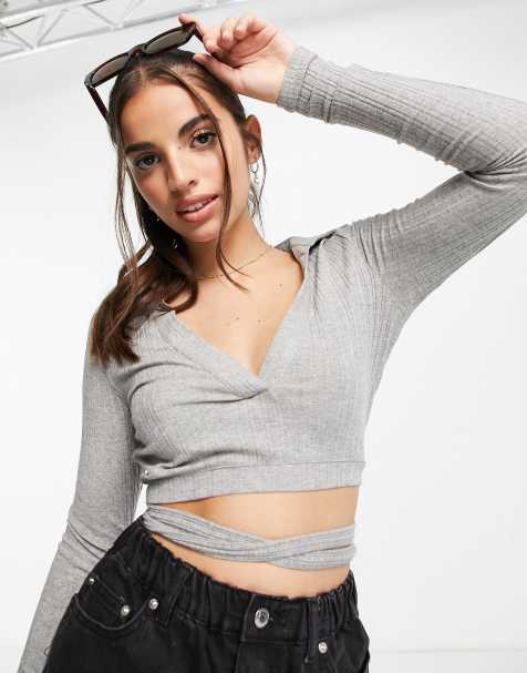 Skylar Rose long sleeve open back crop top with collar and tie waist - view 1