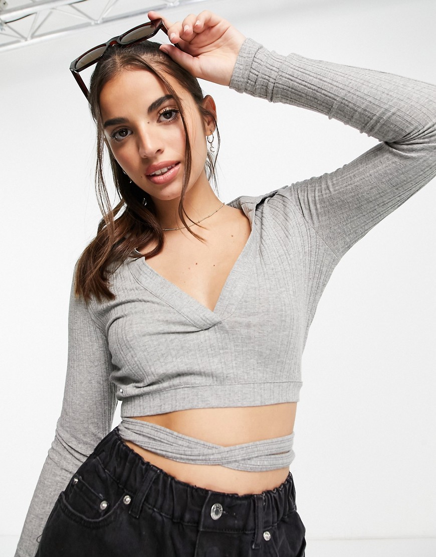 Skylar Rose Long Sleeve Open Back Crop Top With Collar And Tie Waist ...