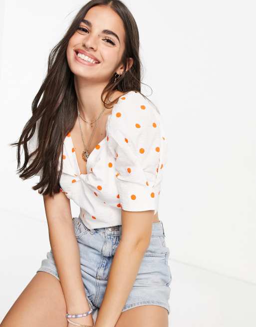 Skylar Rose milk maid crop top with twist front in polka dot, 2 of 4