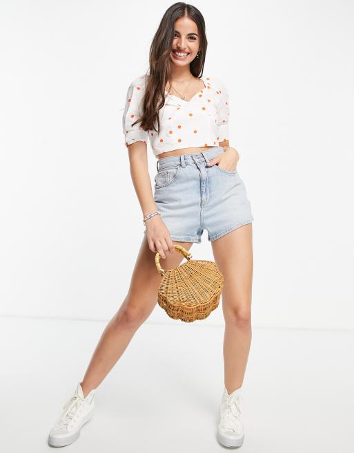 Skylar Rose milk maid crop top with twist front in polka dot, 3 of 4