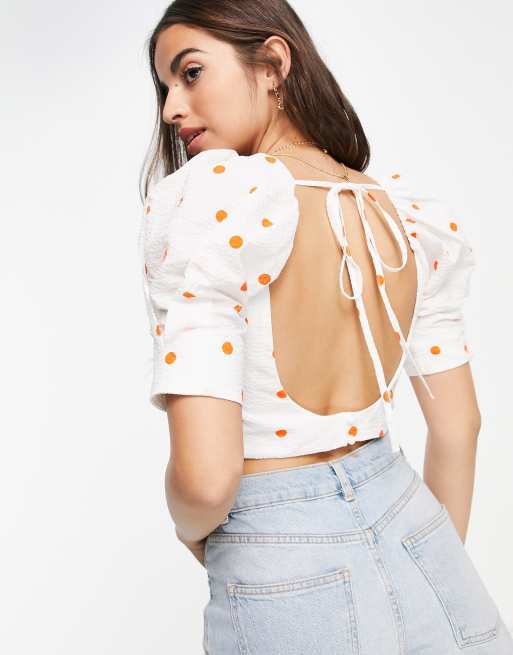 Skylar Rose milk maid crop top with twist front in polka dot, 4 of 4