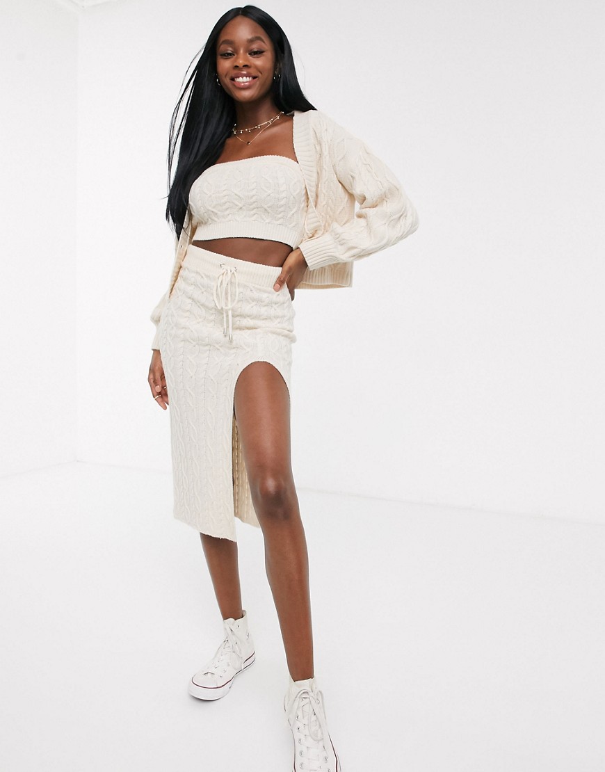 Skylar Rose pencil skirt in cable knit co-ord-Cream