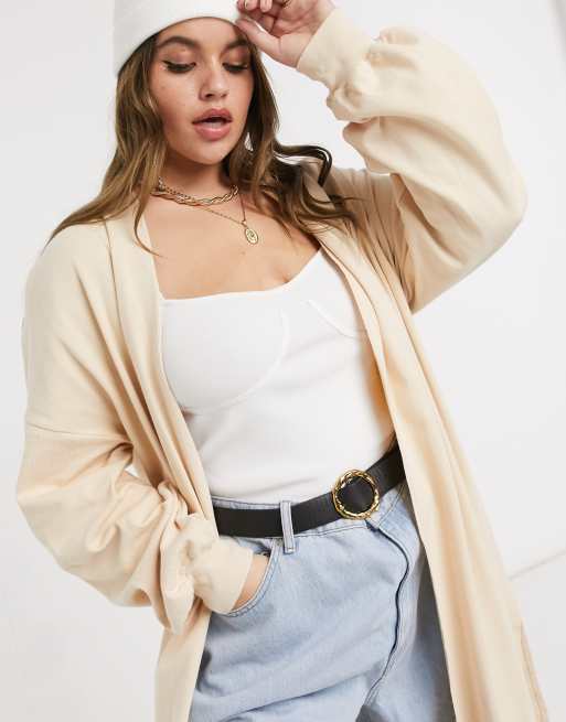 Skylar Rose Plus - Maxi-cardigan i cremefarvet strik, 3 af 4