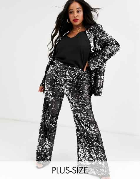 Skylar Rose Plus - Pantaloni a zampa in paillettes in coordinato