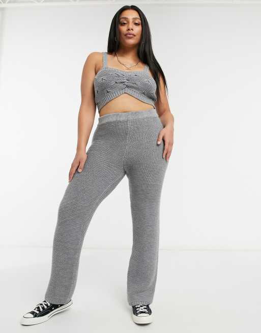 Skylar Rose Plus - Pantaloni con fondo ampio in maglia testurizzata in coordinato, 4 di 4