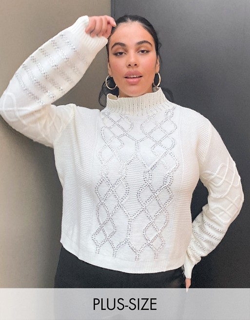 Skylar Rose Plus relaxed cable knit jumper with beading