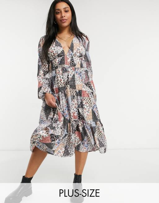 Skylar Rose Plus Robe Babydoll Col V Mi Longue Style Annees 70 A Motif Patchwork Evesham Nj