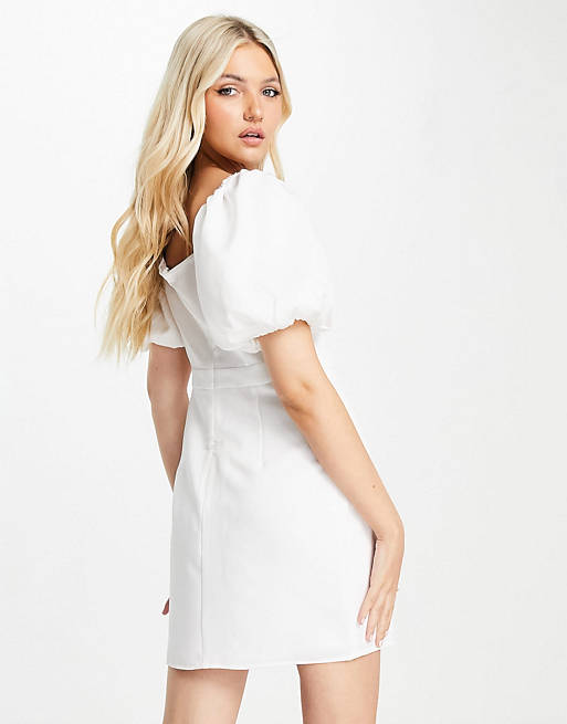 Skylar Rose puff sleeve mini a-line dress in off white