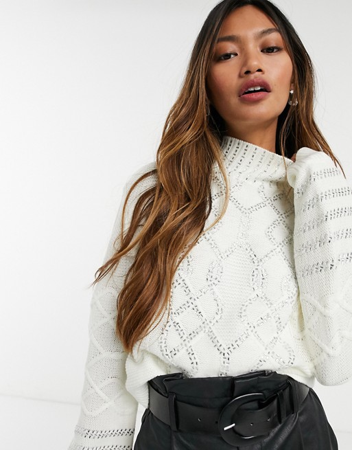 Skylar Rose relaxed cable knit jumper with beading
