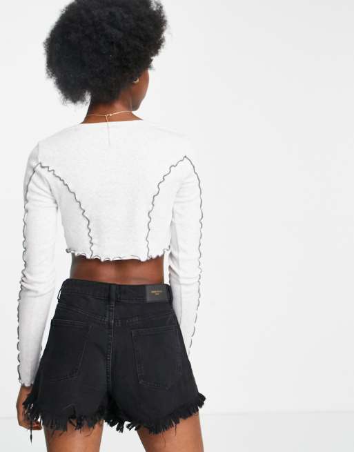 Skylar Rose ribbed v neck crop top with overlocking co-ord, 2 of 4