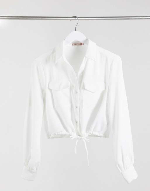 Skylar Rose shirt with tie waist in white satin