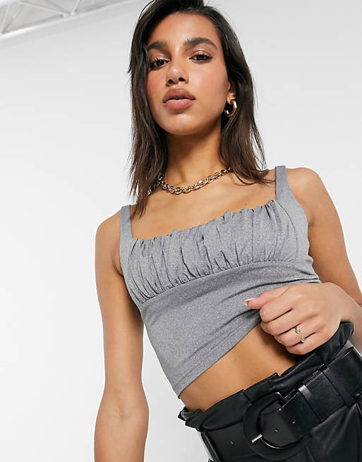 Skylar Rose square neck cami top with ruched bust in grey marl | ASOS