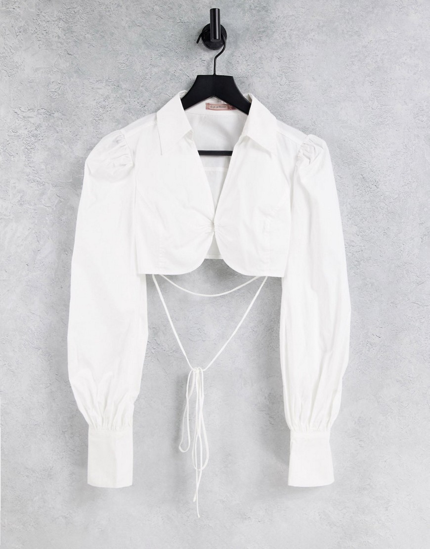 Skylar Rose ultra cropped shirt with puff sleeves and wrap waist-White