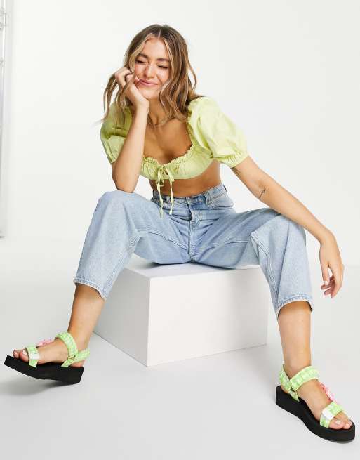 Skylar Rose ultra milk maid crop top in washed lime, 4 of 4