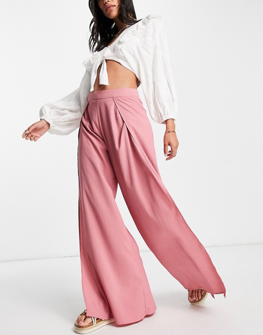 Skylar Rose wide leg high waisted layered pants set-Pink