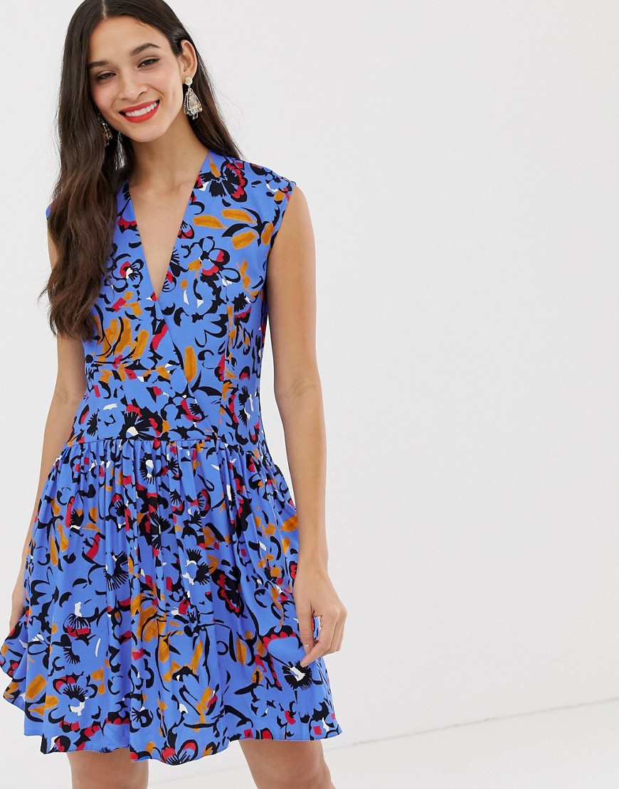 Slå-om-kjole med sænket talje fra Closet-Blå
