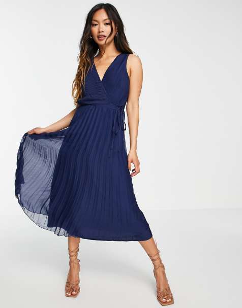 Slå-om midikjole med snøretalje og plisseret skørt fra ASOS DESIGN - view 1