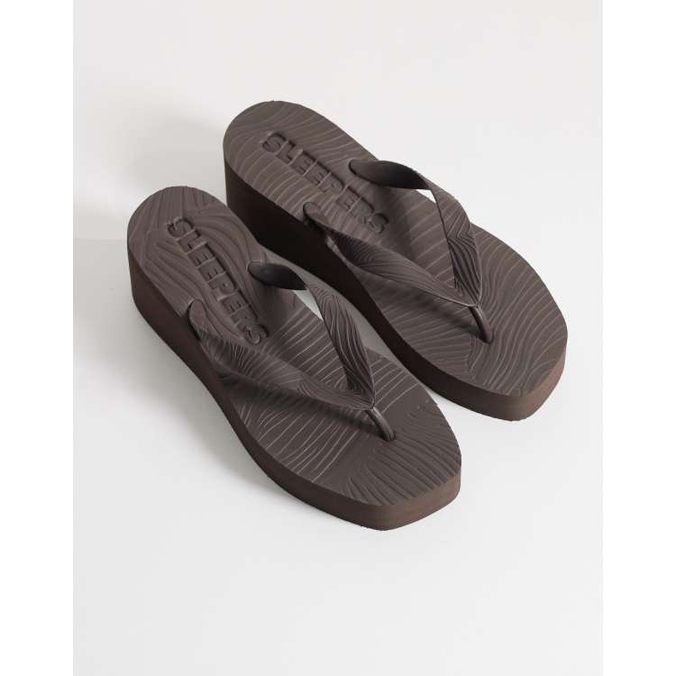 SLEEPERS high platform flip flops in brown | ASOS