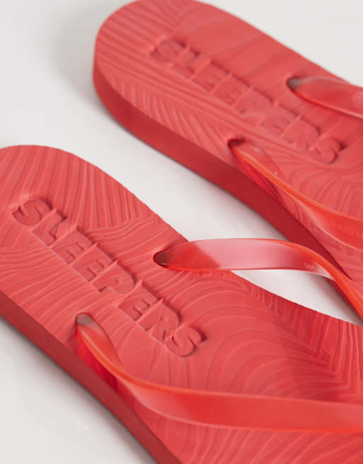 SLEEPERS - Smaltoelopende teenslippers in rood transparant, 2 van 4