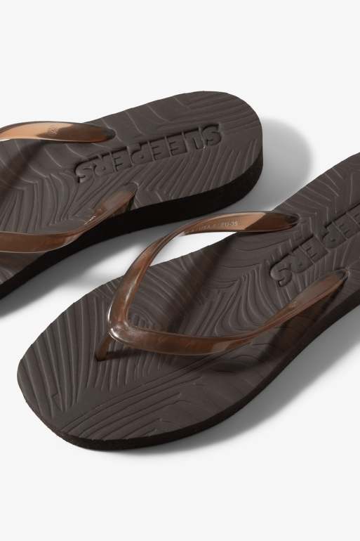 SLEEPERS - Toelopende teenslippers met plateauzool in transparant bruin, 3 van 3