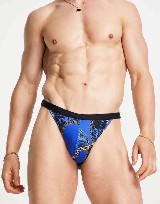 Slips de baño de pernera alta con estampado barroco de ASOS DESIGN