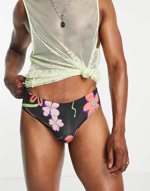 Slips de baño negros con estampado de flores de COLLUSION 