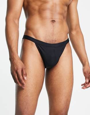 Bañador negro elástico estilo tanga de pernera alta de ASOS DESIGN