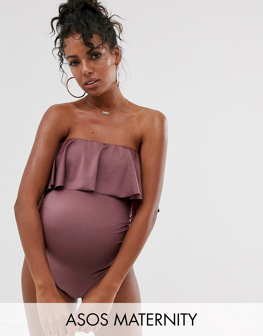фото Слитный купальник с oversize-оборками asos design maternity-фиолетовый asos maternity