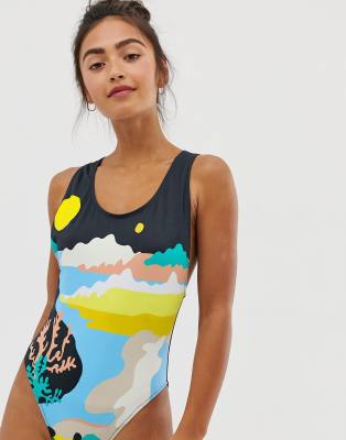 Слитный купальник с принтом Weekday Resort Capsule-Мульти