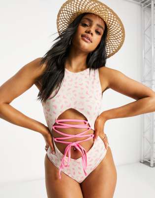  Слитный купальник с ремешкам и мелким принтом бабочек ASOS DESIGN-Многоцветный