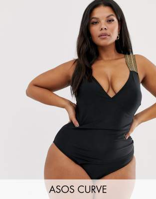 фото Слитный купальник с запахом и бретелями металлик asos design curve-мульти asos curve