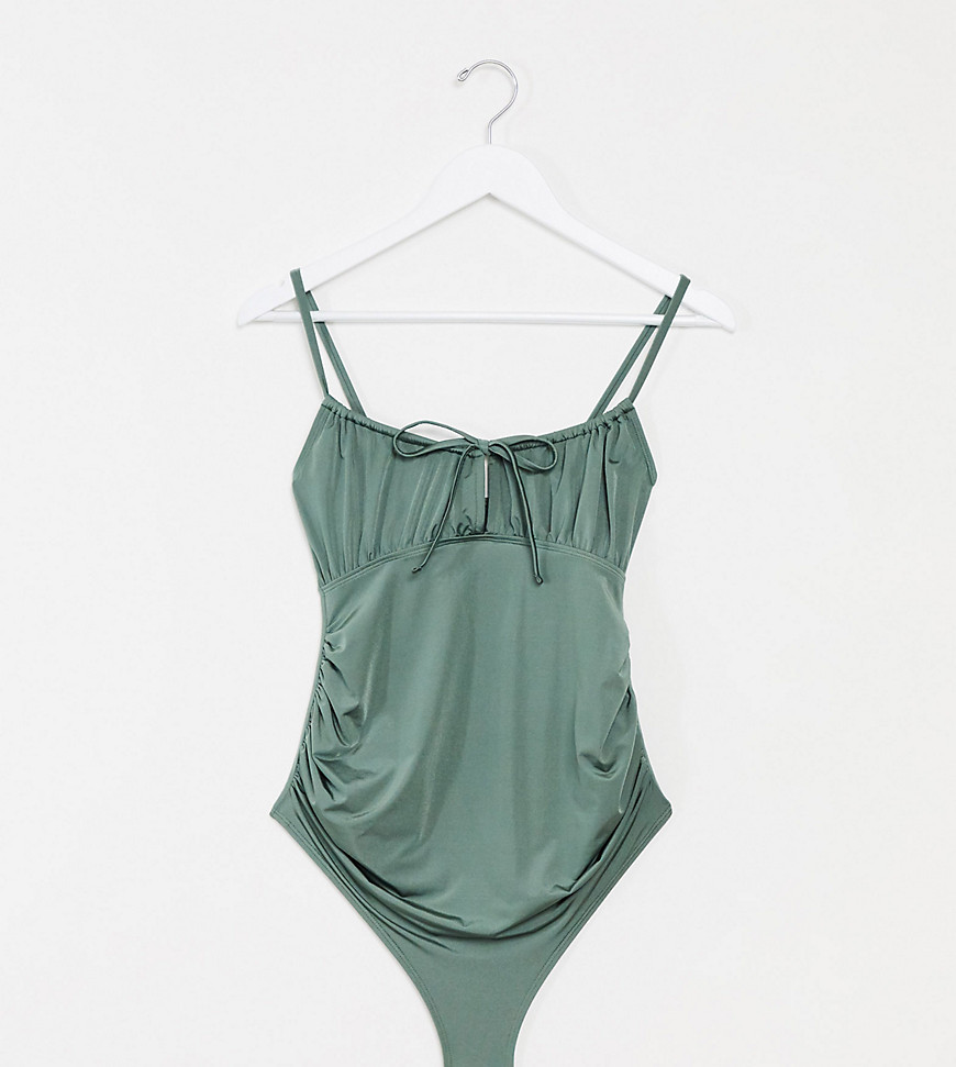 Слитный купальник цвета хаки со сборками и завязкой ASOS DESIGN maternity-Зеленый