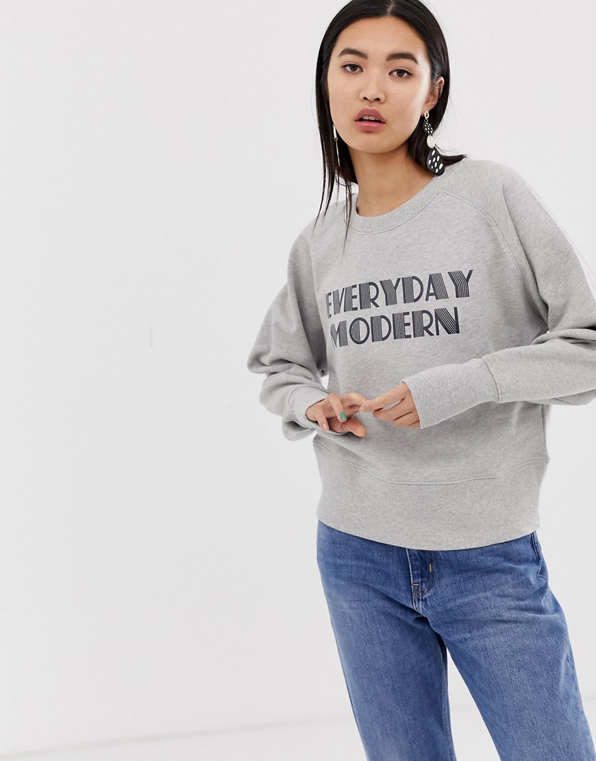 Slogan crop-sweatshirt fra Selected Femme-Grå