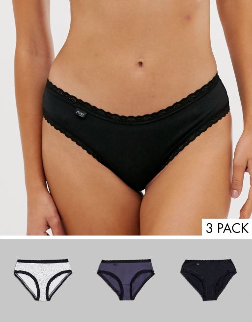 Sloggi – 24/7 Weekend – Baumwollslips in Schwarz/Weiß/Grau im 3er-Set