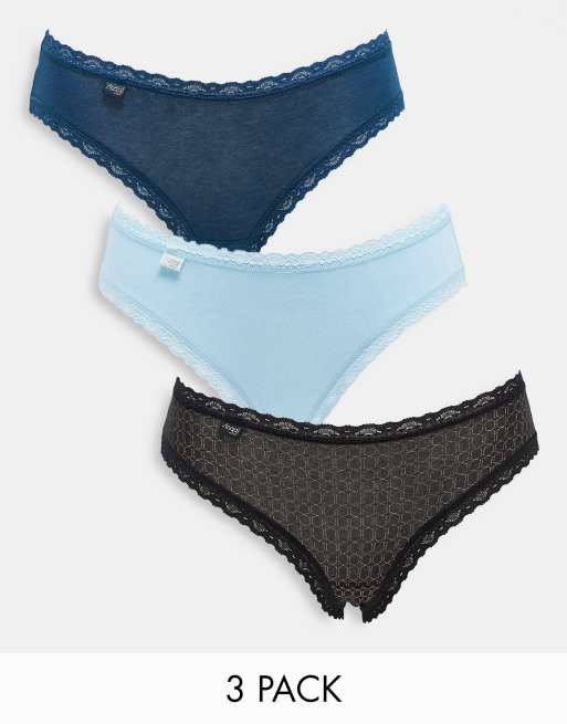Sloggi – 24/7 Weekend – Blå, svarta och geometriskt mönstrade hipstertrosor, 3-pack